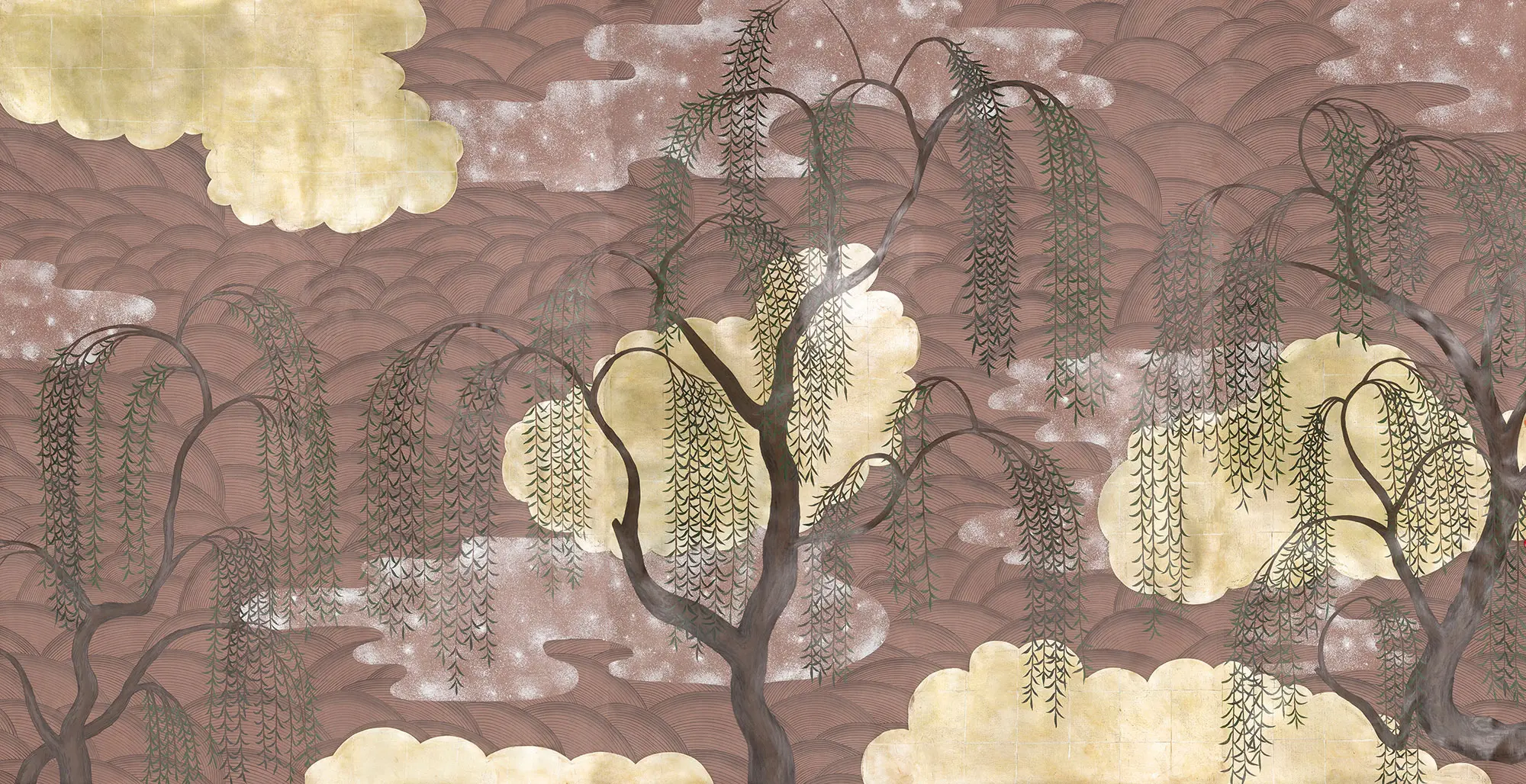 Обои ручная роспись Willow & Waves Original colourway on Edo painted Xuan paper with antiquing Обои ручная роспись Willow & Waves Original colourway on Edo painted Xuan paper with antiquing - постер Loft-Concept в Твери
