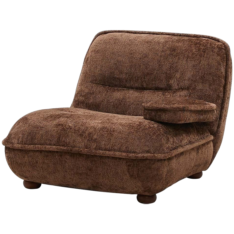 Кресло без подлокотников коричневое ну круглых деревянных ножках Loup Plush Armchair Brown Коричневый Кресло без подлокотников коричневое ну круглых деревянных ножках Loup Plush Armchair Brown Коричневый в Твери | Loft Concept