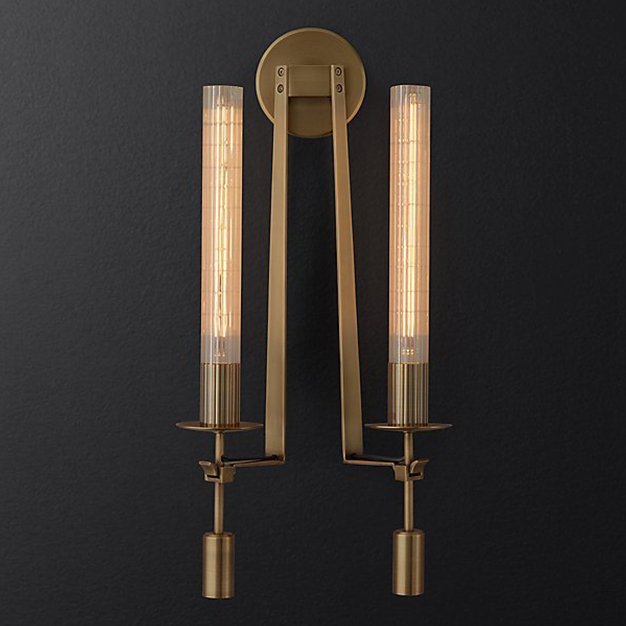 Бра RH FONTANELLE DOUBLE WALL LAMP Латунь Прозрачное Стекло Бра RH FONTANELLE DOUBLE WALL LAMP Латунь Прозрачное Стекло в Твери | Loft Concept