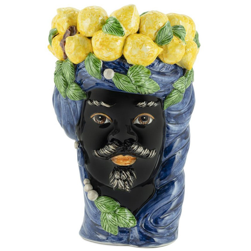 Ваза Vase Lemon Head Man Blue Синий Черный Желтый Зеленый Ваза Vase Lemon Head Man Blue Синий Черный Желтый Зеленый в Твери | Loft Concept