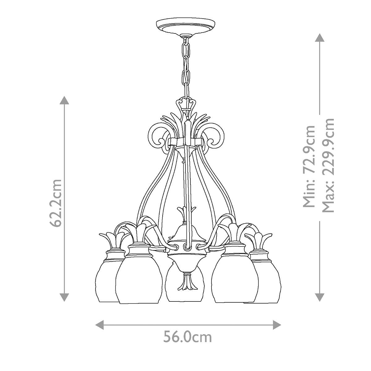 Люстра цвета латунь с 5-ю плафонами из рельефного стекла в форме ананаса Hinkley в Твери
