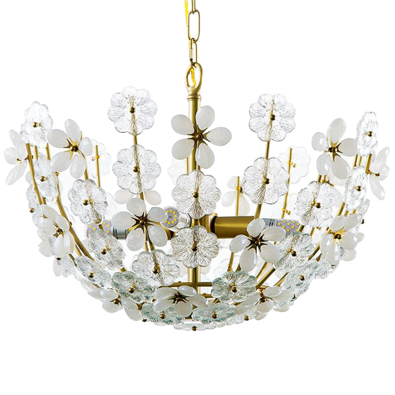 Люстра Glass White Flowers Chandelier Латунь Прозрачное Стекло Белый Люстра Glass White Flowers Chandelier Латунь Прозрачное Стекло Белый в Твери | Loft Concept