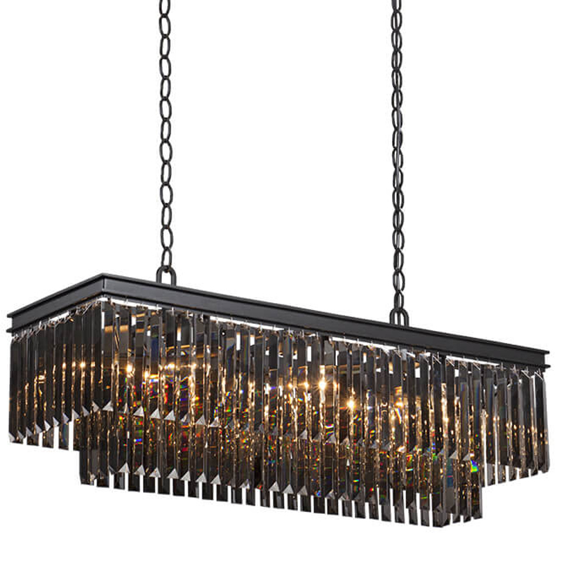 Люстра Odeon Gray glass Rectangular Chandelier Black iron  стекло Смок длина 100 Черный матовый в Твери | Loft Concept 