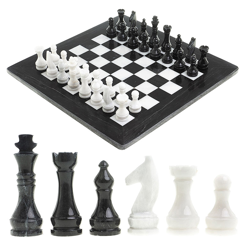 Шахматы классические с черной доской из натурального камня Мрамор Decorative Thematic Chess  Белый Мрамор Bianco Черный Мрамор Nero в Твери | Loft Concept 