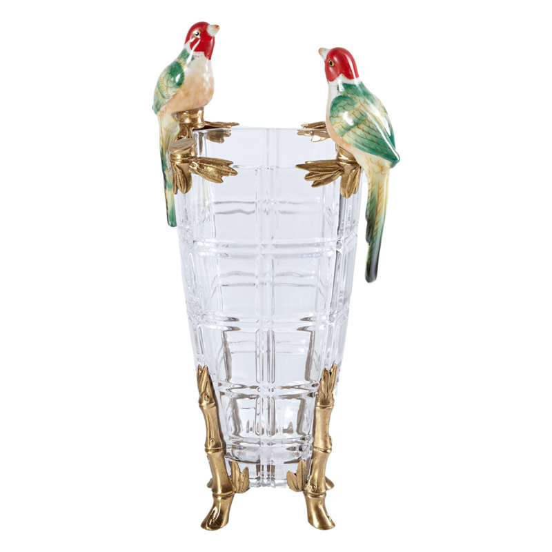 Ваза из прозрачного стекла с бронзовыми ножками и фигурками попугаев Eden Garden porcelain and bronze Прозрачное Стекло Бронза Мульти Ваза из прозрачного стекла с бронзовыми ножками и фигурками попугаев Eden Garden porcelain and bronze Прозрачное Стекло Бронза Мульти в Твери | Loft Concept