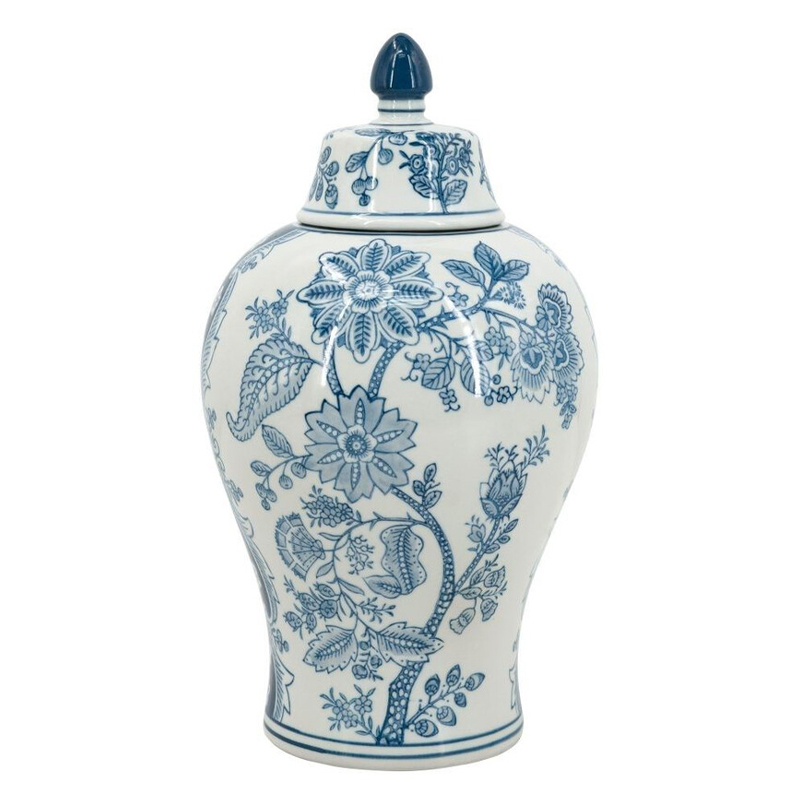 Ваза с крышкой и голубым цветочным рисунком на белом фоне Blue & White Ornament Белый Голубой Ваза с крышкой и голубым цветочным рисунком на белом фоне Blue & White Ornament Белый Голубой в Твери | Loft Concept