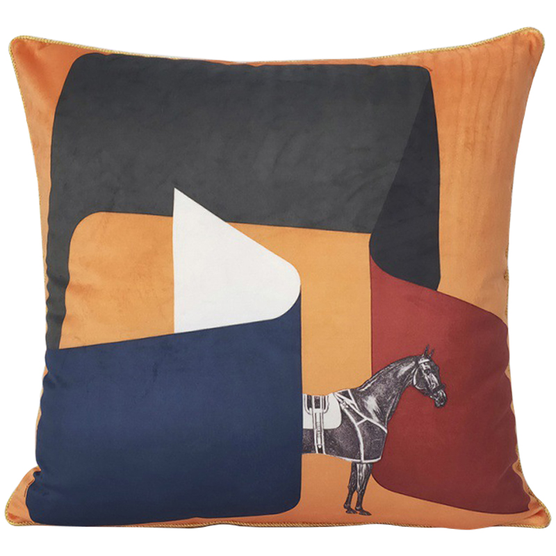 Декоративная подушка Hermes Horse 46 Мульти Желтый Красный Синий Черный в Твери | Loft Concept 