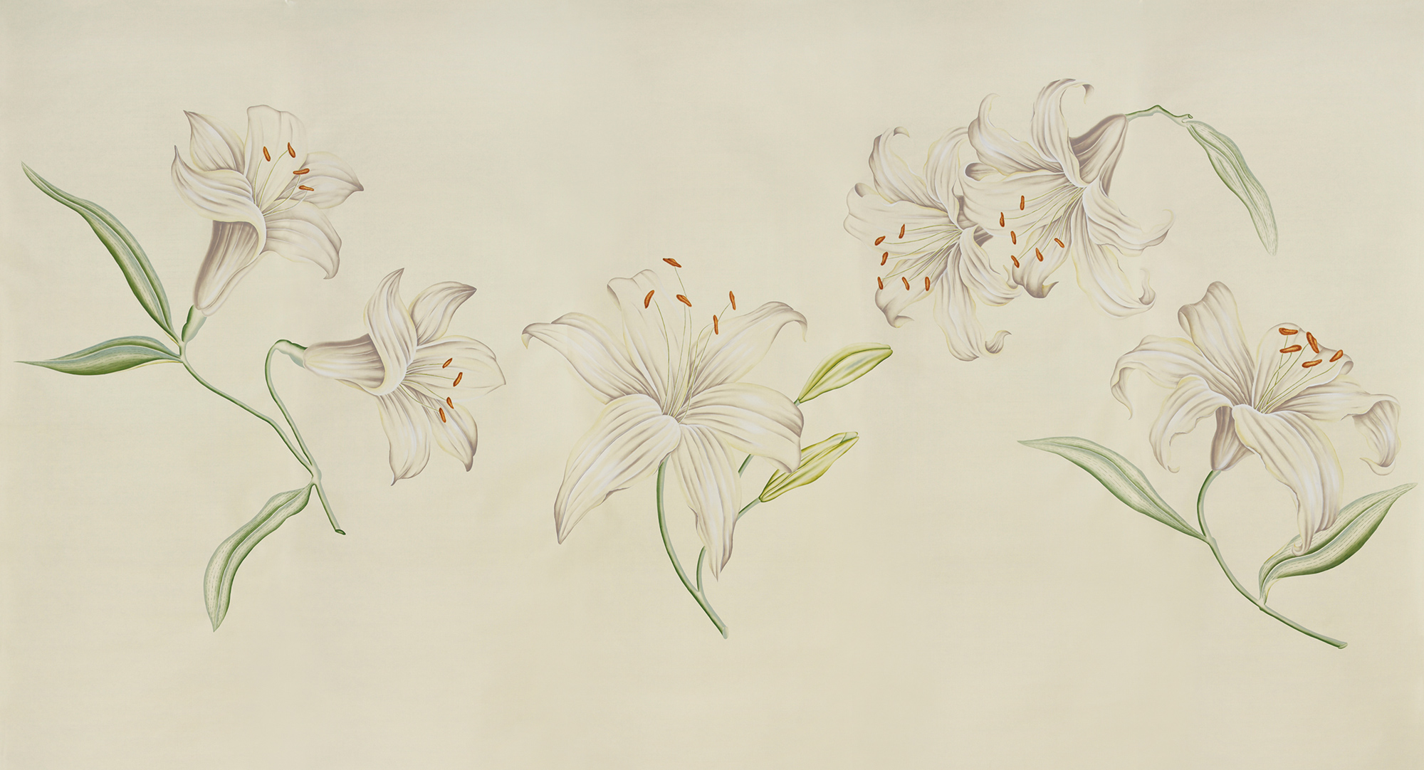 Обои ручная роспись Lilium Special Colourway on Ivory dyed silk Обои ручная роспись Lilium Special Colourway on Ivory dyed silk - постер Loft-Concept в Твери