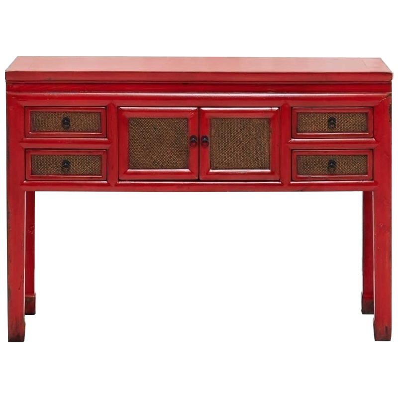 Деревянная консоль в китайском стиле с ящиками и дверцами красная Chinese Console Table Красный Коричневый Деревянная консоль в китайском стиле с ящиками и дверцами красная Chinese Console Table Красный Коричневый в Твери | Loft Concept