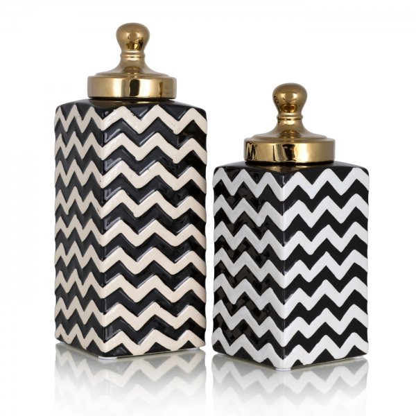 Ваза c крышкой Black&White Zigzag Черно-белый Золотой Ваза c крышкой Black&White Zigzag Черно-белый Золотой в Твери | Loft Concept