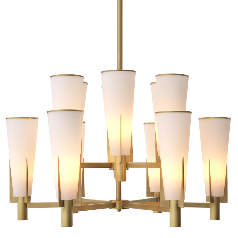 Люстра Eichholtz Dino Chandelier Double Латунь Белое матовое стекло Люстра Eichholtz Dino Chandelier Double Латунь Белое матовое стекло в Твери | Loft Concept