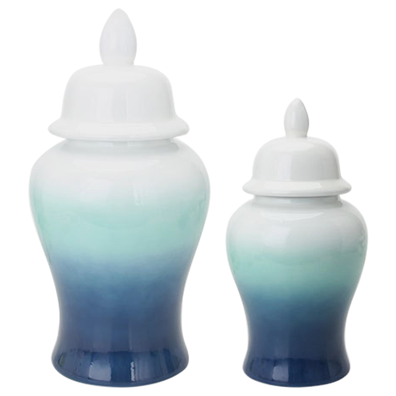 Ваза с крышкой White Turquoise Gradient Vase Белый Бирюзовый Ваза с крышкой White Turquoise Gradient Vase Белый Бирюзовый в Твери | Loft Concept