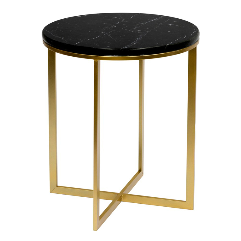Приставной стол Round Table Marble black Золотой Черный Мрамор Nero в Твери | Loft Concept 