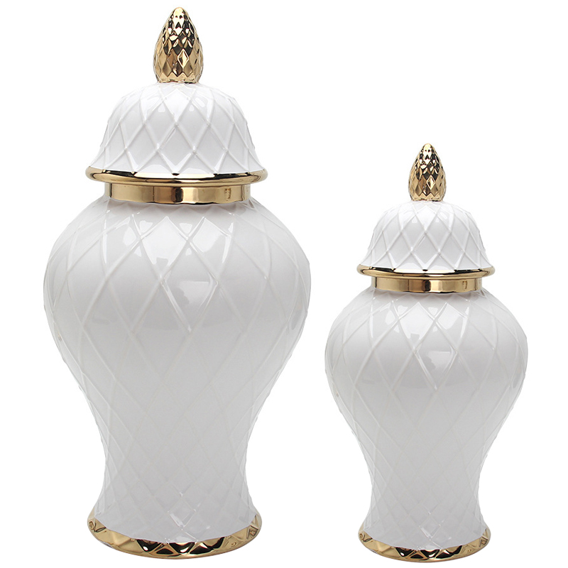 Ваза с крышкой White Rhombus Pattern Vase Белый Золотой Ваза с крышкой White Rhombus Pattern Vase Белый Золотой в Твери | Loft Concept