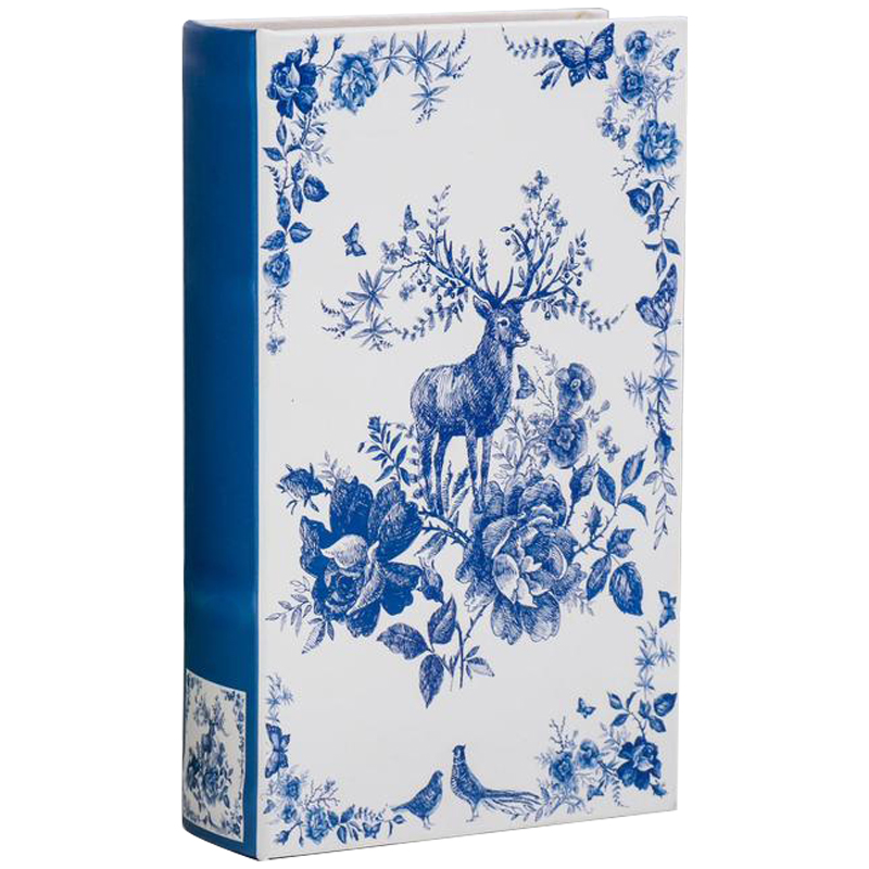 Шкатулка-книга с сейфом Deer and Blue Flowers Book Box Белый Синий Шкатулка-книга с сейфом Deer and Blue Flowers Book Box Белый Синий в Твери | Loft Concept