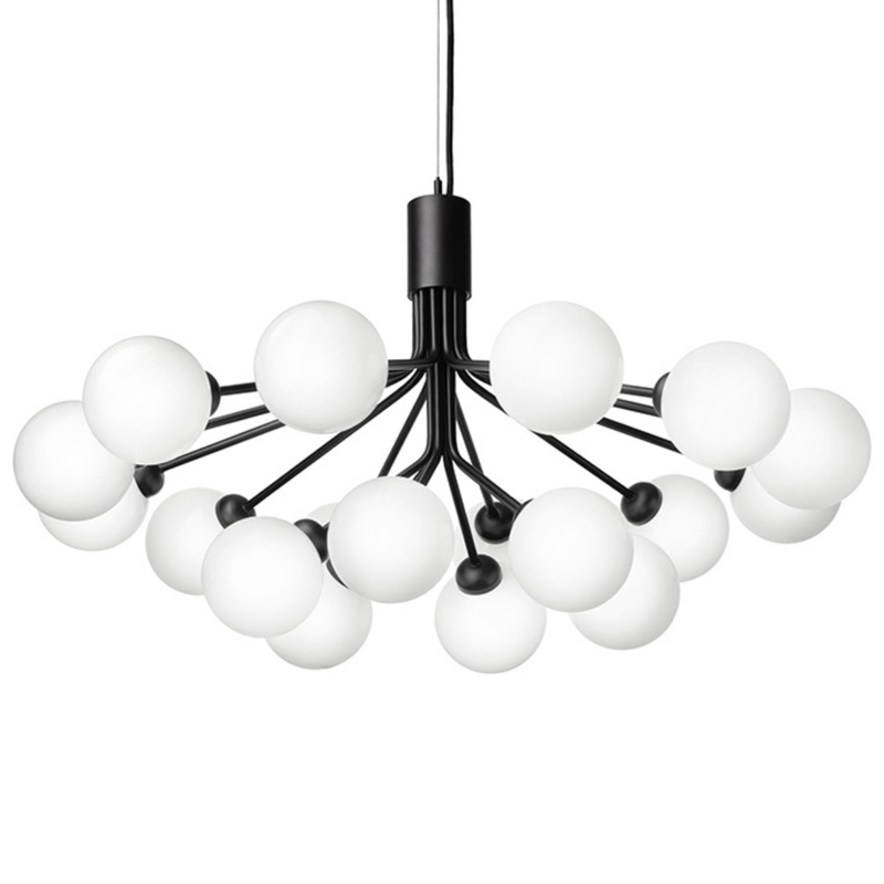Люстра Berries Chandelier White Balloons Black 18 Черный матовый Белое матовое стекло в Твери | Loft Concept 