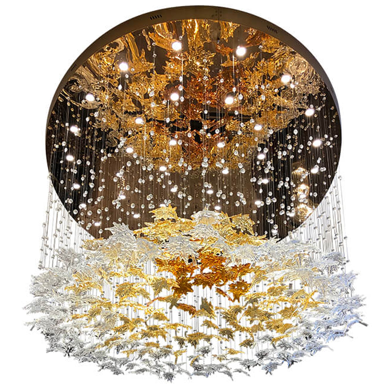 Большая круглая люстра с подвесками в виде листьев Amber Leaf Fall Light Chandelier Латунь Прозрачный Янтарный Большая круглая люстра с подвесками в виде листьев Amber Leaf Fall Light Chandelier Латунь Прозрачный Янтарный в Твери | Loft Concept