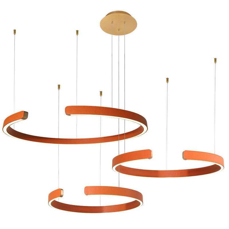 Люстра Half Ring 3 orange leather Оранжевый Золотой Люстра Half Ring 3 orange leather Оранжевый Золотой в Твери | Loft Concept