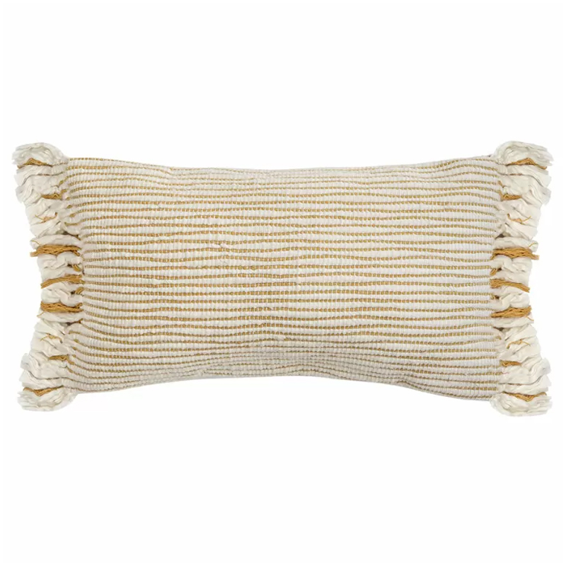 Чехол на подушку горчичного цвета с бахромой и объемным узором Ethnic mix Горчичный Молочный в Твери | Loft Concept 