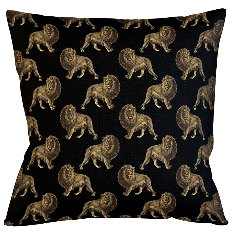 Декоративная подушка с узором из львов Home Safari Black Черный Коричневый Декоративная подушка с узором из львов Home Safari Black Черный Коричневый в Твери | Loft Concept