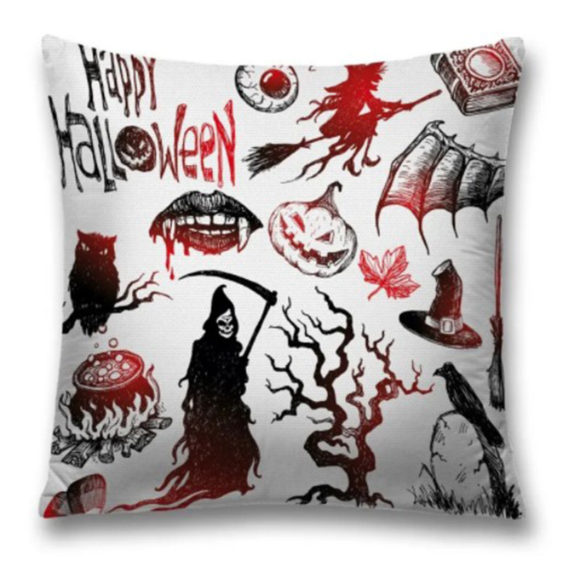 Подушка Happy Halloween Белый Черный Красный Подушка Happy Halloween Белый Черный Красный в Твери | Loft Concept