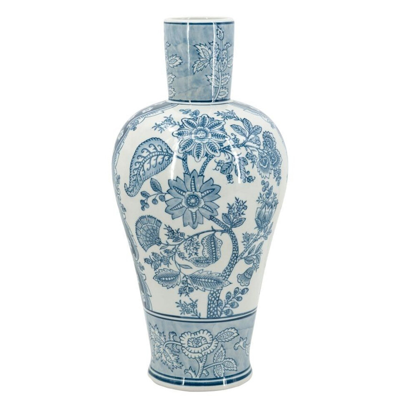 Ваза с голубым цветочным рисунком 43 см Blue & White Ornament Белый Голубой Ваза с голубым цветочным рисунком 43 см Blue & White Ornament Белый Голубой в Твери | Loft Concept