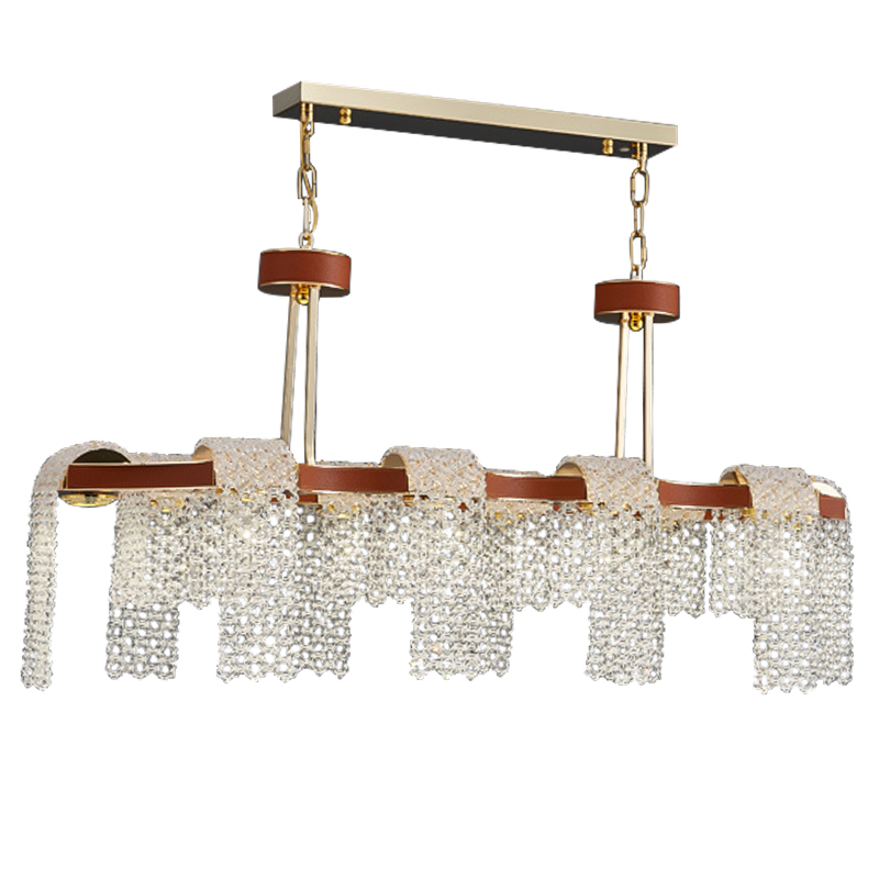 Линейная люстра люстра Leather Glass Chandelier Золотой Коричневый Прозрачное Стекло Линейная люстра люстра Leather Glass Chandelier Золотой Коричневый Прозрачное Стекло в Твери | Loft Concept