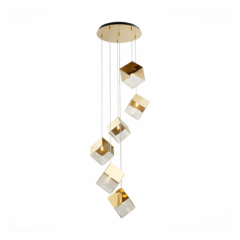 Потолочная люстра Pyrite Chandelier gold cube 6 Золотой Прозрачный Потолочная люстра Pyrite Chandelier gold cube 6 Золотой Прозрачный в Твери | Loft Concept