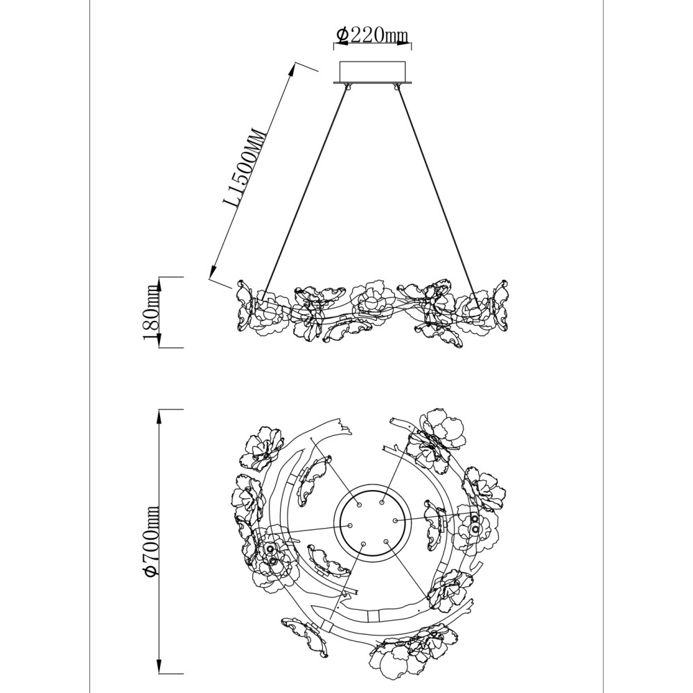 Люстра круглая на золотом каркасе с цветочным декором Miscellaneous herbs в Твери