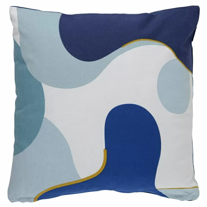Подушка декоративная хлопковая синего цвета с абстрактным принтом Elysian Flow Azure Синий в Твери | Loft Concept 