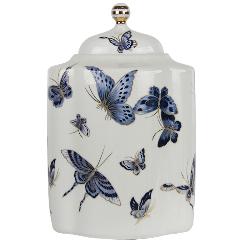 Ваза с крышкой Porcelain Butterfly Blue and Gold Vase Белый Синий Золотой Ваза с крышкой Porcelain Butterfly Blue and Gold Vase Белый Синий Золотой в Твери | Loft Concept