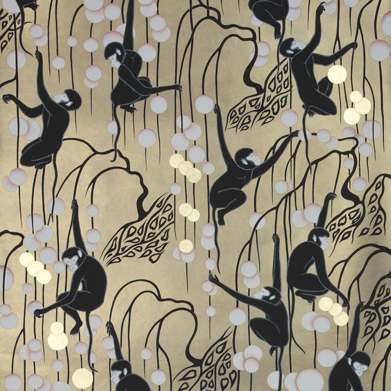 Обои ручная роспись Deco Monkeys Special Colourway on Brushed Gold gilded paper Обои ручная роспись Deco Monkeys Special Colourway on Brushed Gold gilded paper в Твери | Loft Concept