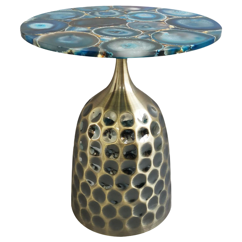 Приставной стол Blue Agate Side Table Синий Латунь Античная полированная Приставной стол Blue Agate Side Table Синий Латунь Античная полированная в Твери | Loft Concept