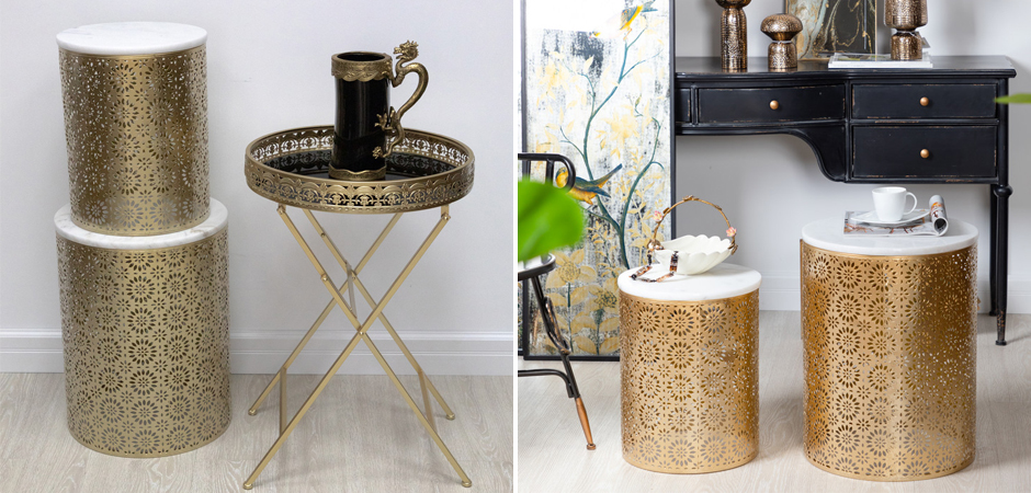 Приставной Стол Artesia Table Золотой с белым мрамором Приставной Стол Artesia Table Золотой с белым мрамором - Loft-Concept в Твери