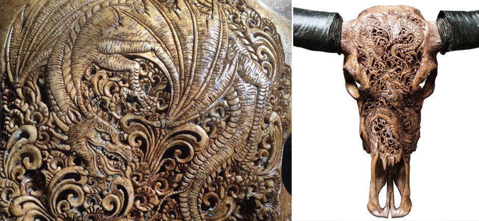 Череп буйвола Buffalo Skull Dragon резьба по кости Череп буйвола Buffalo Skull Dragon резьба по кости - Loft-Concept в Твери