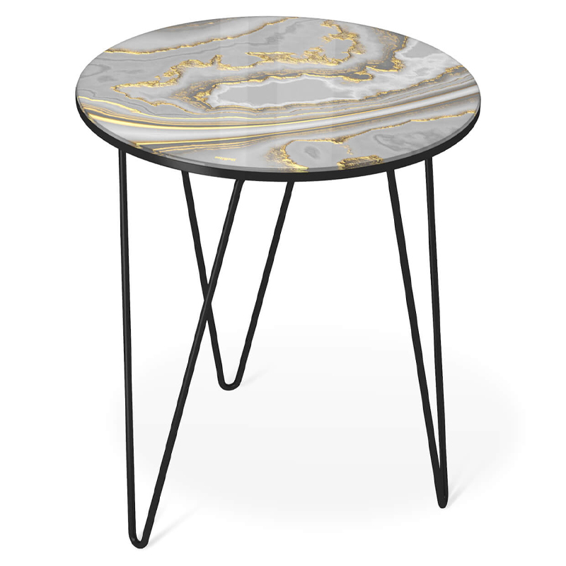 Стол журнальный c круглой столешницей из стекла серого цвета Gray and Gold Marble Черный Золотой Серый Стол журнальный c круглой столешницей из стекла серого цвета Gray and Gold Marble Черный Золотой Серый в Твери | Loft Concept