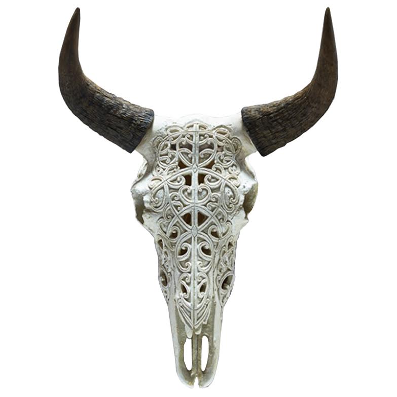 Череп буйвола с резьбой Buffalo Skull little Белый Черный Череп буйвола с резьбой Buffalo Skull little Белый Черный в Твери | Loft Concept