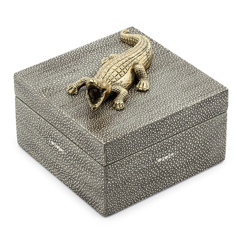 Шкатулка BOX KRIZIA CROCO SQ Светло-серый Латунь Шкатулка BOX KRIZIA CROCO SQ Светло-серый Латунь в Твери | Loft Concept