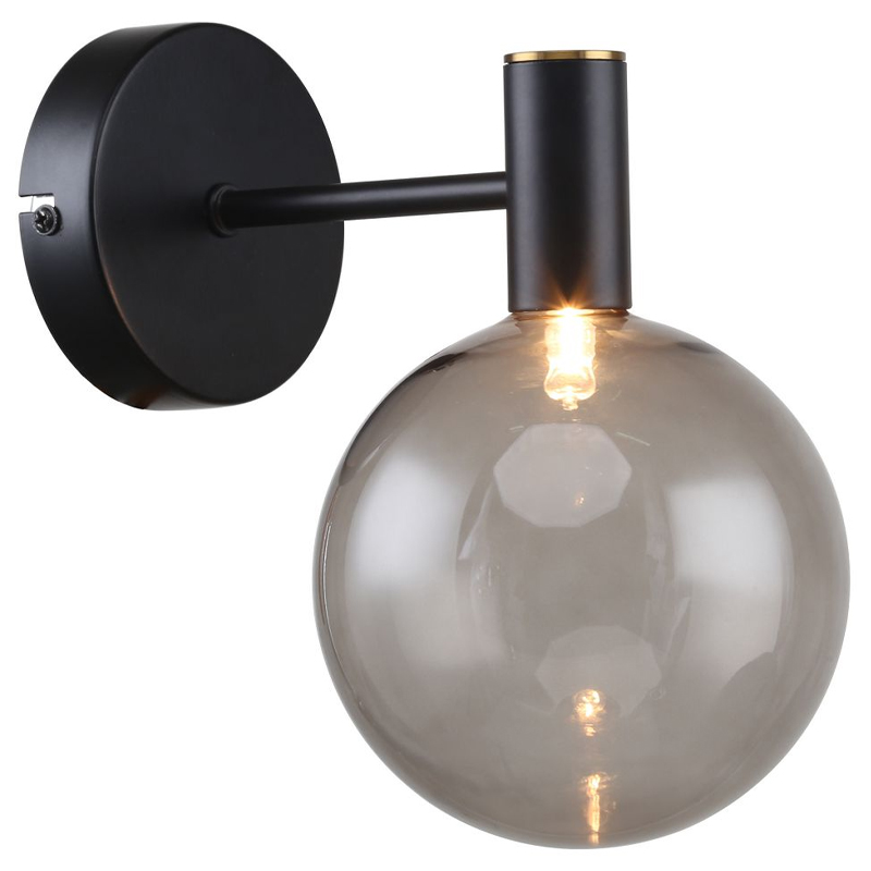 Бра с выдувным плафоном серого цвета Carmella Globe Black Черный Латунь Серый Бра с выдувным плафоном серого цвета Carmella Globe Black Черный Латунь Серый в Твери | Loft Concept