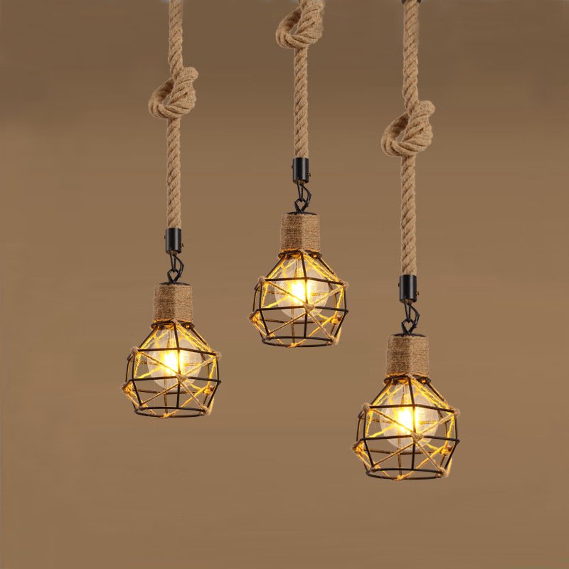 Подвесной светильник LOFT ROPE CHANDELIER CAGE Mono Черный Коричневый Подвесной светильник LOFT ROPE CHANDELIER CAGE Mono Черный Коричневый в Твери | Loft Concept