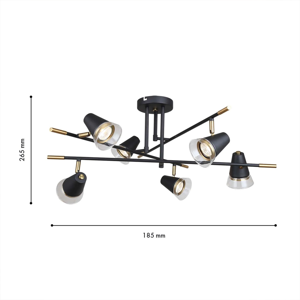 Потолочный светильник с конусообразными плафонами с контрастным сочетанием бронзы и глубоким черным цветом Aurika в Твери