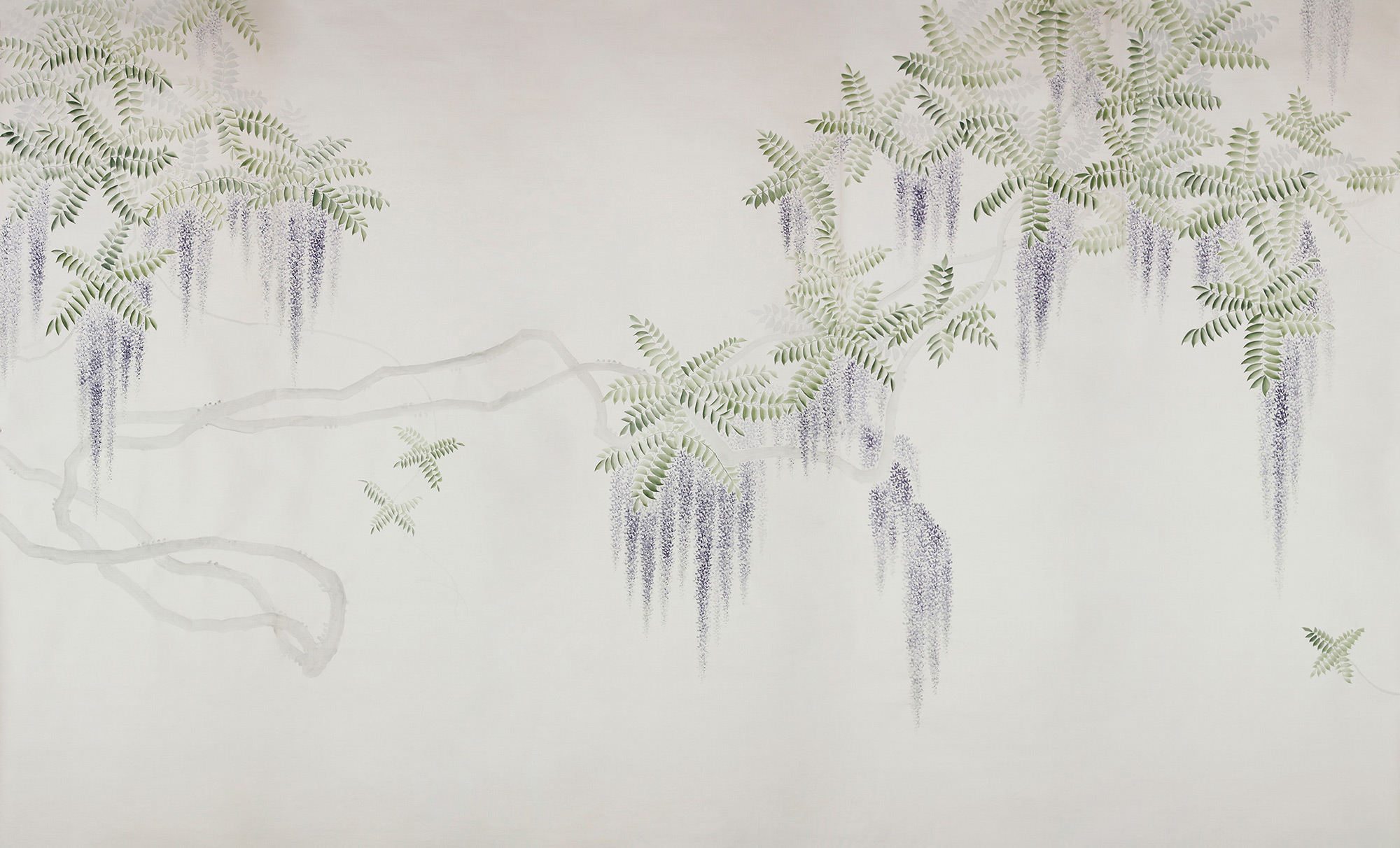 Обои в японском стиле Wisteria Lavender on Natural Mica metallic silk Обои в японском стиле Wisteria Lavender on Natural Mica metallic silk - постер Loft-Concept в Твери