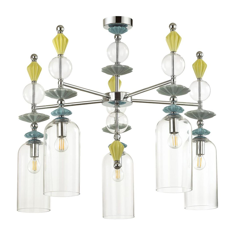 Люстра Iris Glass Chandelier candy 5 chrome Прозрачное Стекло Прозрачный зеленый Желтый Хром Люстра Iris Glass Chandelier candy 5 chrome Прозрачное Стекло Прозрачный зеленый Желтый Хром в Твери | Loft Concept