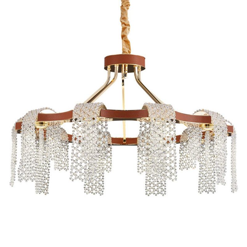 Люстра Leather Glass Chandelier 80 Прозрачное Стекло Коричневый Золотой Люстра Leather Glass Chandelier 80 Прозрачное Стекло Коричневый Золотой в Твери | Loft Concept