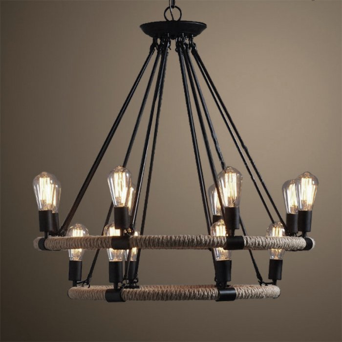 Люстра Round Tube Double Loft Rope Light Черный Люстра Round Tube Double Loft Rope Light Черный в Твери | Loft Concept