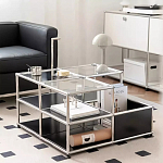 Дизайнерский журнальный стол квадратный с полками Akydy варинант исполнения - 3 | Loft Concept в Твери