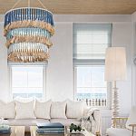 Люстра трехъярусная с декором из круглых деревянных бусин с кисточками Blue Wooden Beads Chandelier варинант исполнения - 3 | Loft Concept в Твери