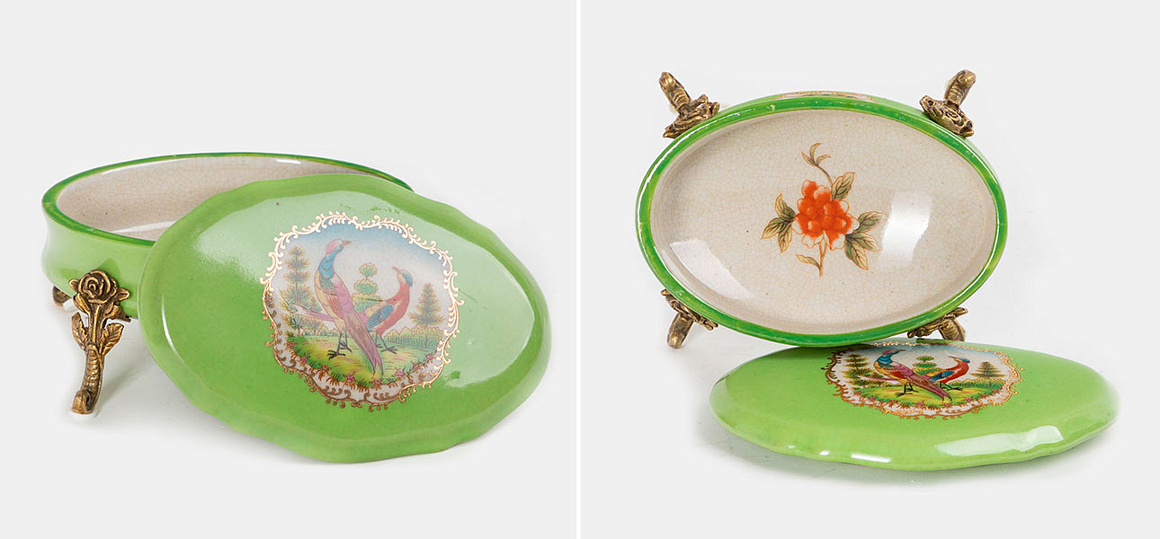 Шкатулка фарфоровая зеленая с орнаментом Bird & Flower Шкатулка фарфоровая зеленая с орнаментом Bird & Flower - Loft-Concept в Твери