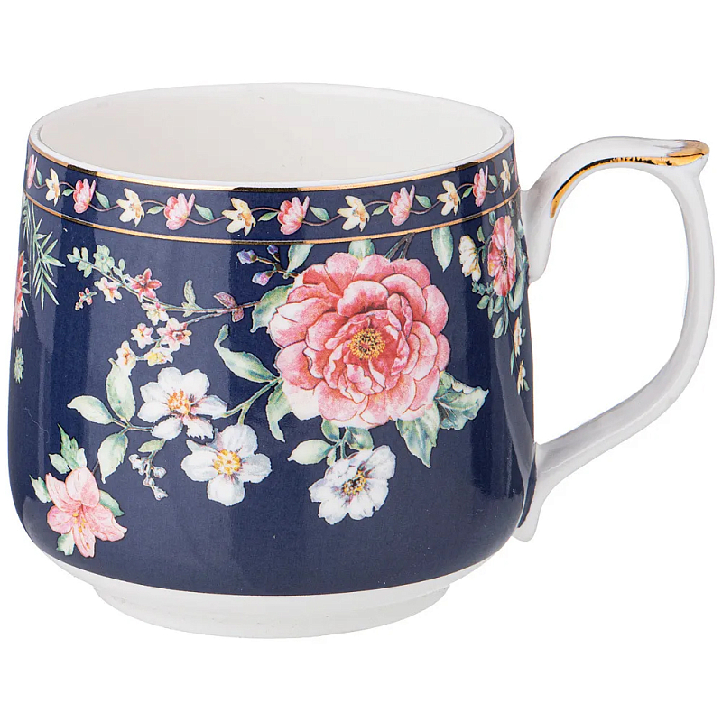 Кружка фарфоровая синяя с цветочным принтом 470 мл Flower Porcelain Collection Синий Мульти Кружка фарфоровая синяя с цветочным принтом 470 мл Flower Porcelain Collection Синий Мульти в Твери | Loft Concept