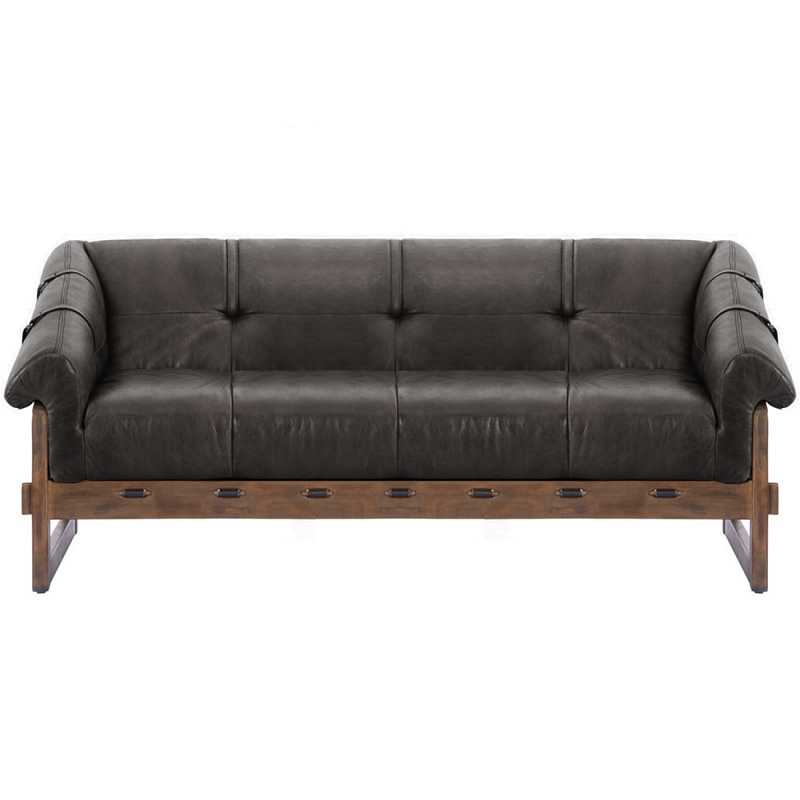 Трехместный диван Duncan винтажная черная кожа Черный Коричневый в Твери | Loft Concept 